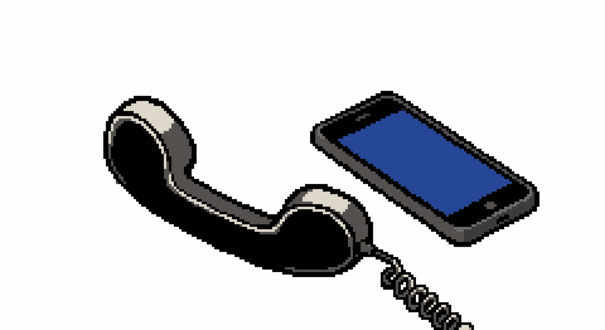 A rotary telephone handset and a modern smartphone resting side by side.